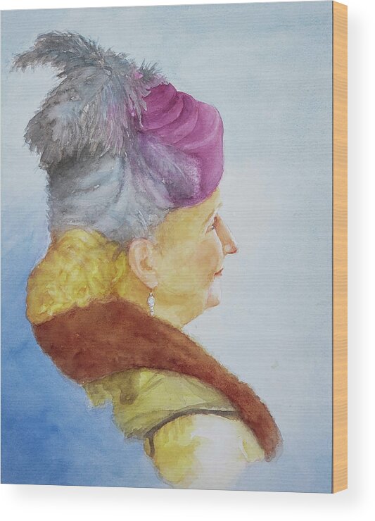 2020 Wood Print featuring the painting Woman in the Feathered Magenta Hat by George Harth