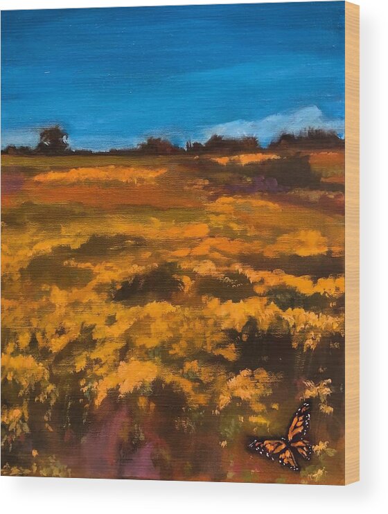 Yellow Wood Print featuring the painting Yellow Field by Rebecca Jacob