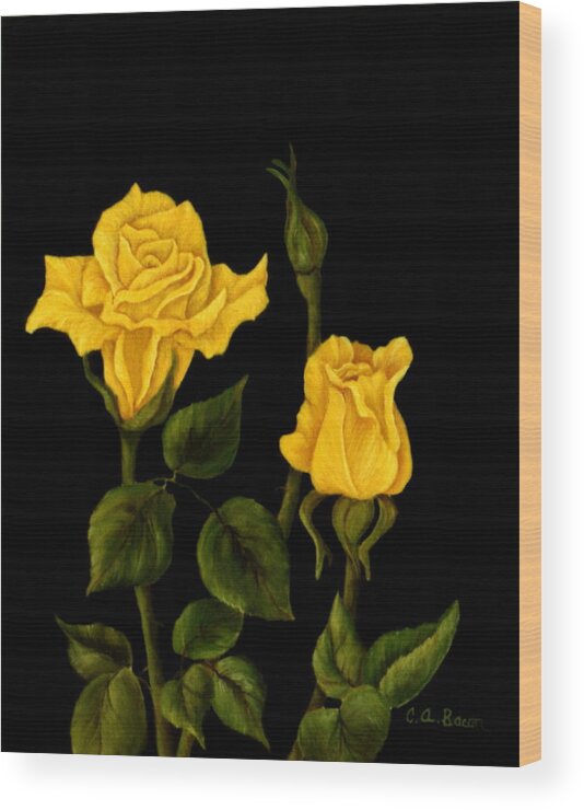 Rose Wood Print featuring the painting Yellow Rose of Texas by Charlotte Bacon