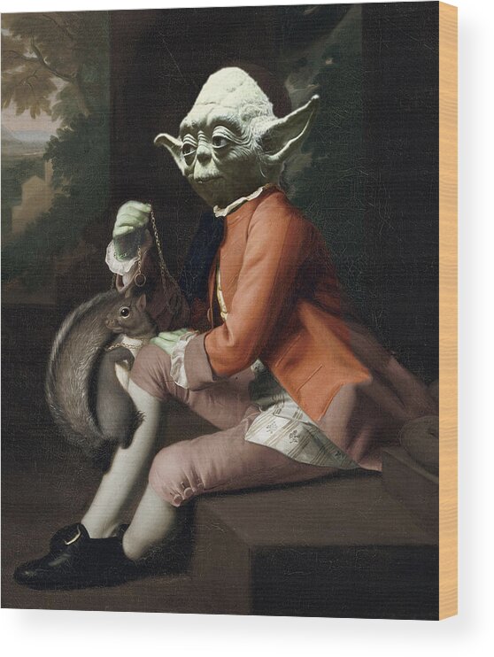 Yoda Wood Print featuring the painting Yoda Star Wars Antique Vintage Painting by Tony Rubino