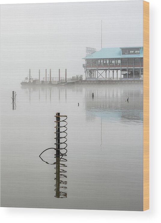 Hudson River Wood Print featuring the photograph Yonkers Pier in Thick Fog by Kevin Suttlehan