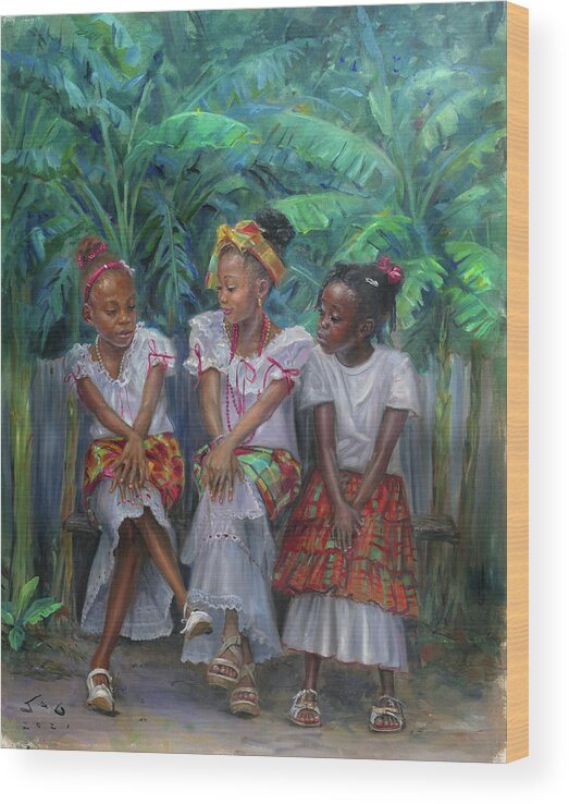 Children Wood Print featuring the painting Young Ladies #2 by Jonathan Guy-Gladding JAG