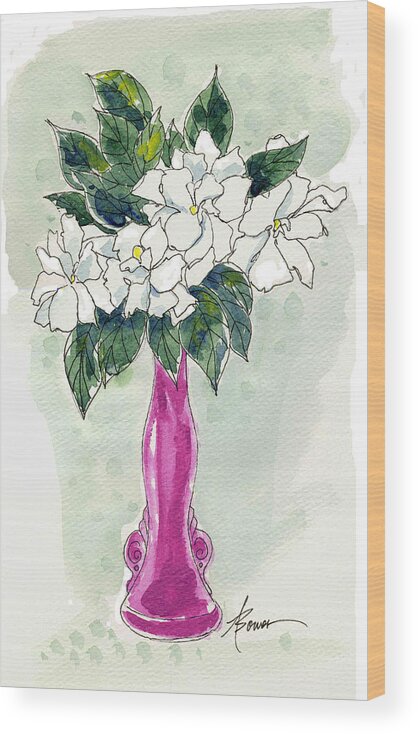 Flowers Wood Print featuring the painting Mama's Vase by Adele Bower