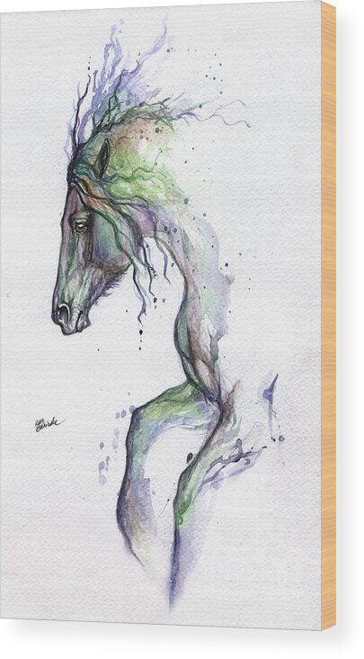 Horse Wood Print featuring the painting Rainbow Horse #1 by Ang El