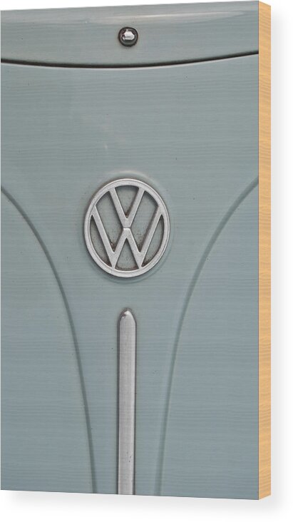Volkswagen Wood Print featuring the photograph 1965 Volkswagen Beetle Hood Emblem by Jani Freimann