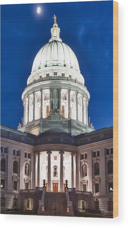 Clouds Wood Print featuring the photograph Wisconsin State Capitol Building at Night #2 by Sebastian Musial