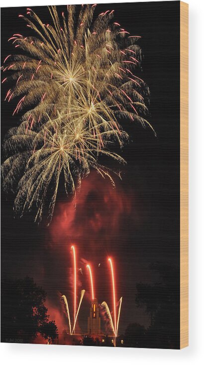 Fireworks Wood Print featuring the photograph Golden Bursts and Ghostly Smoke by Kevin Munro