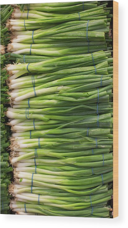 Large Group Of Objects Wood Print featuring the photograph Green Onions by Tuan Tran