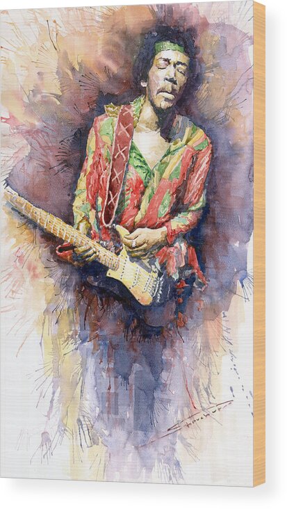 Watercolor Wood Print featuring the painting Jimi Hendrix 09 by Yuriy Shevchuk