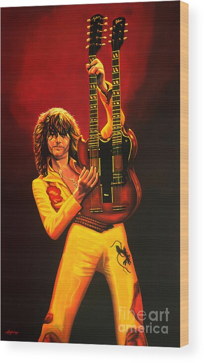 Jimmy Page Wood Print featuring the painting Jimmy Page Painting by Paul Meijering