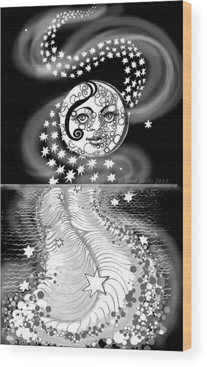 Moon Wood Print featuring the digital art Lure of Moonlight by Carol Jacobs