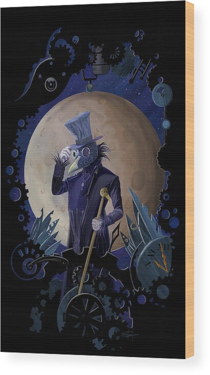 Steampunk Wood Print featuring the painting Steampunk crownman by Sassan Filsoof