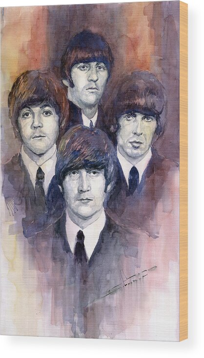 Watercolor Wood Print featuring the painting The Beatles 02 by Yuriy Shevchuk