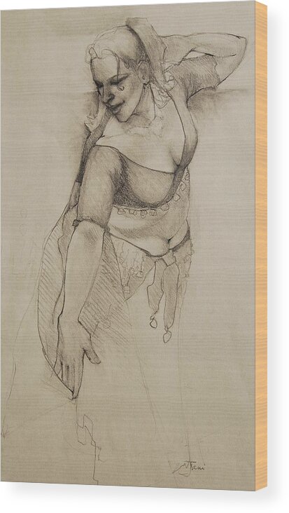 Belly Dancer Wood Print featuring the drawing Veil Dance by Jani Freimann