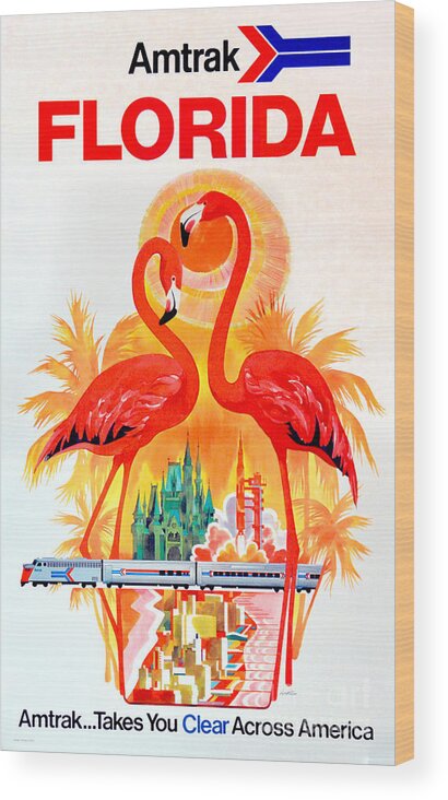 Vintage Florida Travel Poster Wood Print featuring the photograph Vintage Florida Amtrak Travel Poster by Jon Neidert