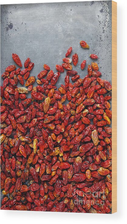 Asian Wood Print featuring the photograph Dried Chili Peppers by Carlos Caetano
