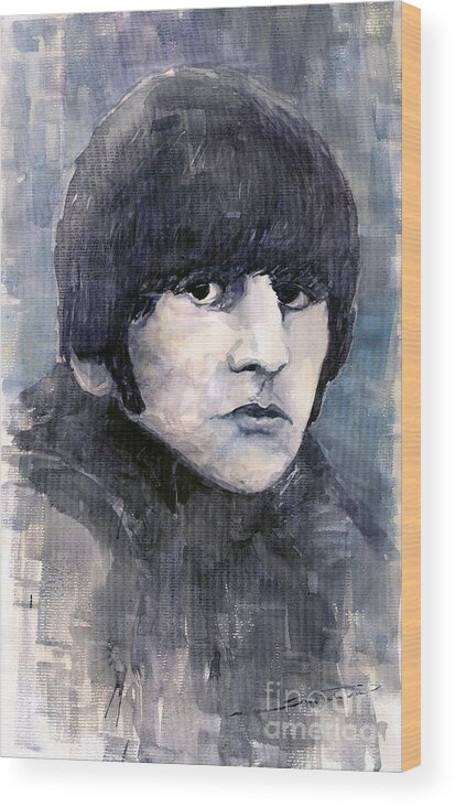 Watercolor Wood Print featuring the painting The Beatles Ringo Starr by Yuriy Shevchuk