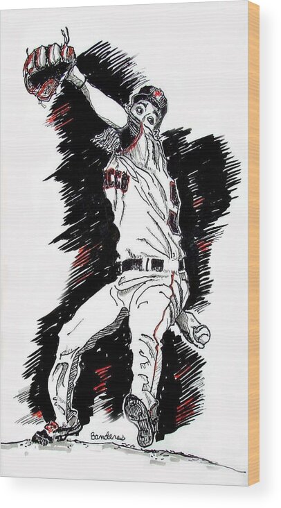 Baseball Wood Print featuring the painting Tim Lincecum by Terry Banderas