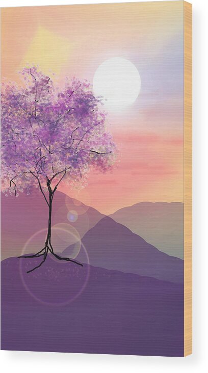 Tree Wood Print featuring the digital art Tree on a Hill by Ginny Schmidt