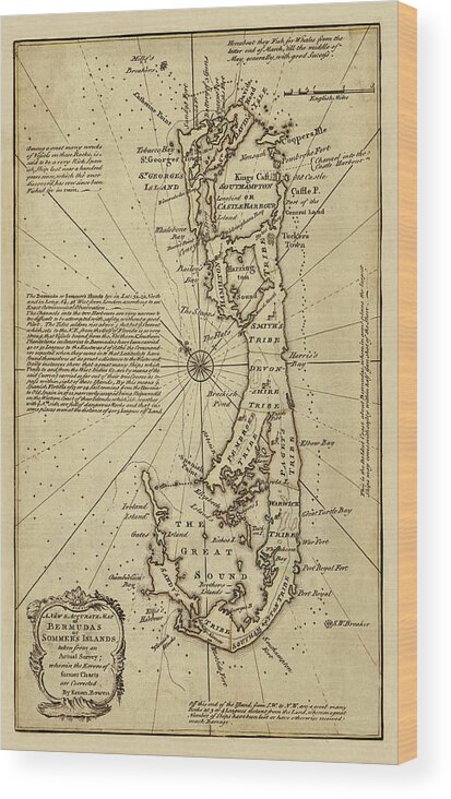 Map Of Bermuda Wood Print featuring the photograph Map Of Bermuda 1750 #2 by Andrew Fare