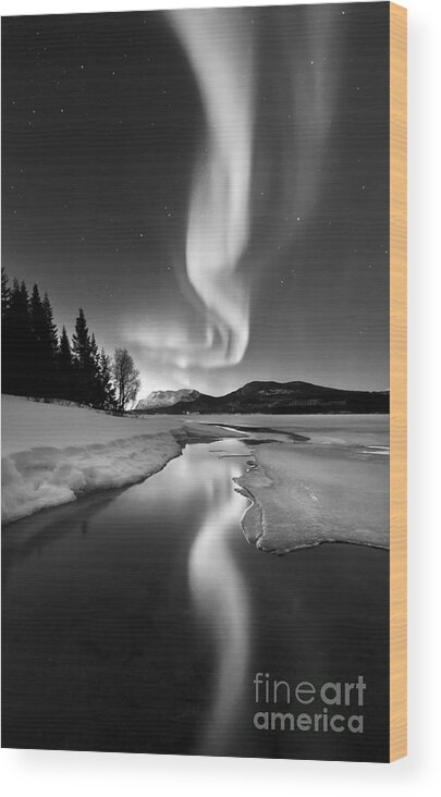 Aurora Borealis Wood Print featuring the photograph Aurora Borealis Over Sandvannet Lake #4 by Arild Heitmann