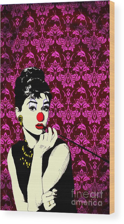Audrey Wood Print featuring the digital art Audrey on Purple by Jason Tricktop Matthews