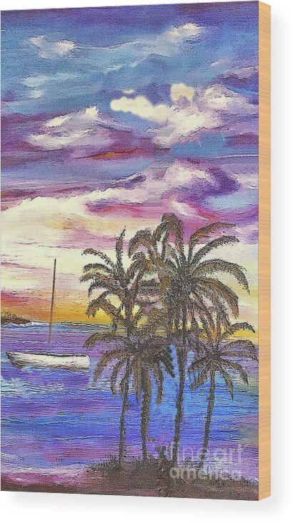 Kapoho Wood Print featuring the painting Anchored at Kapoho Lagoon by Michael Silbaugh