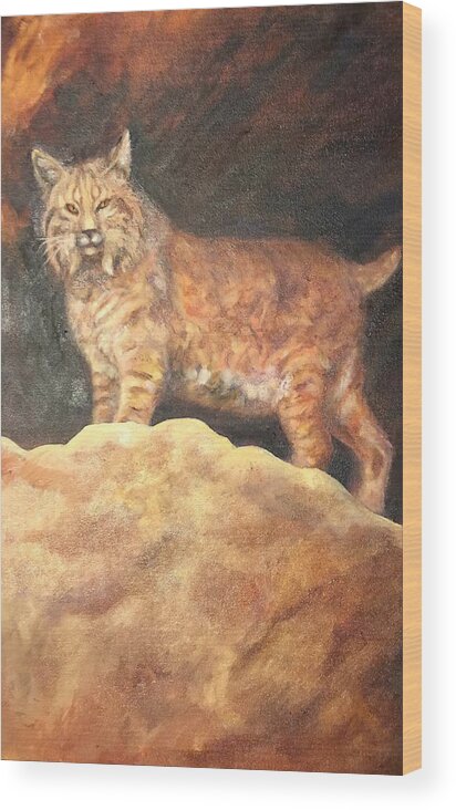 Bobcat Wood Print featuring the painting Bobcat by Charme Curtin