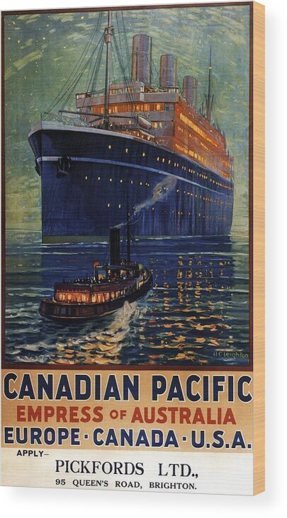 Canadian Pacific Wood Print featuring the mixed media Canadian Pacific - Empress Of Australis - Steamship - Retro travel Poster - Vintage Poster by Studio Grafiikka