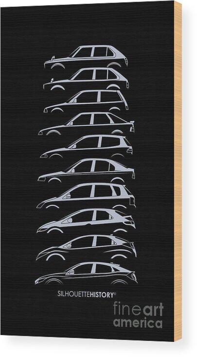 Compact Car Wood Print featuring the digital art Civil Hatch 5D SilhouetteHistory by Gabor Vida