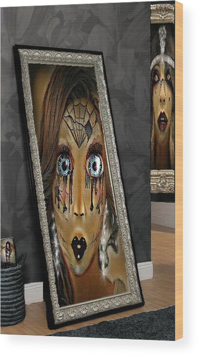 Digital Art Wood Print featuring the digital art Doll Face at the Museum by Artful Oasis