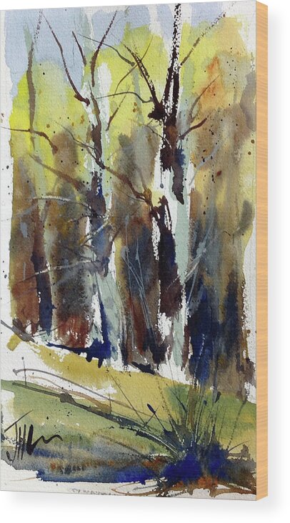 Tree Wood Print featuring the painting Fall Trees by Judith Levins