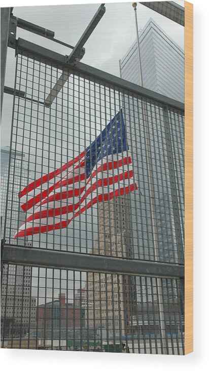 Flag Wood Print featuring the photograph Flag at Ground Zero by Frank Mari