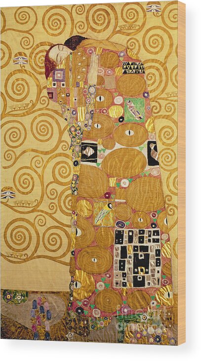 Fulfilment Wood Print featuring the painting Fulfilment Stoclet Frieze by Gustav Klimt