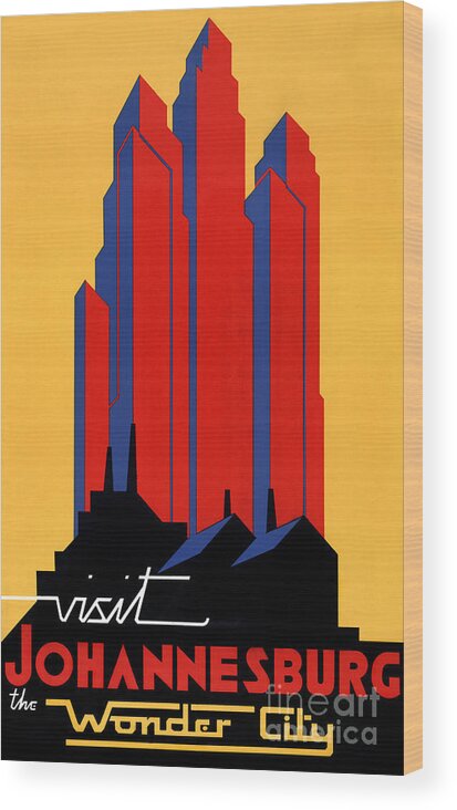  Travel Wood Print featuring the painting Johannesburg Vintage Travel Poster Restored by Vintage Treasure