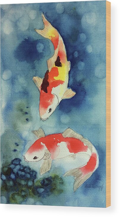 Koi Fish Wood Print featuring the painting Koi Fish 3 by Hilda Vandergriff