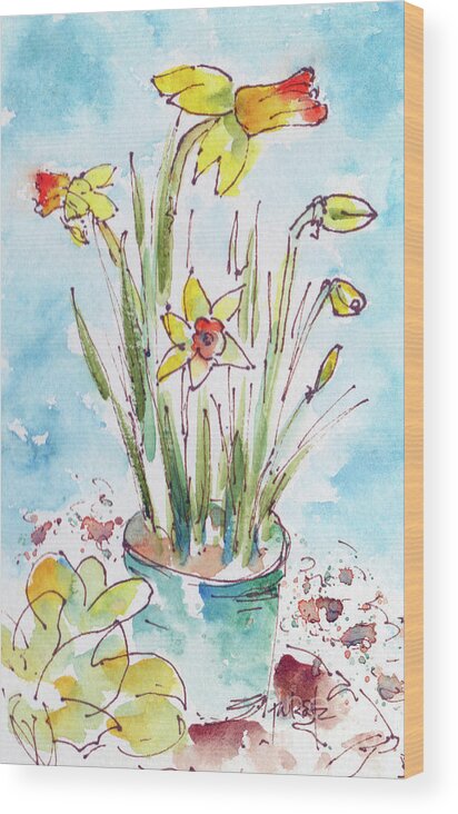 Impressionism Wood Print featuring the painting Potted Daffodils by Pat Katz