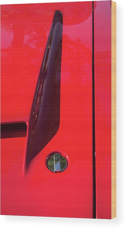 Car Wood Print featuring the photograph Red Black And Shapes On Hot Rod Hood by Gary Slawsky