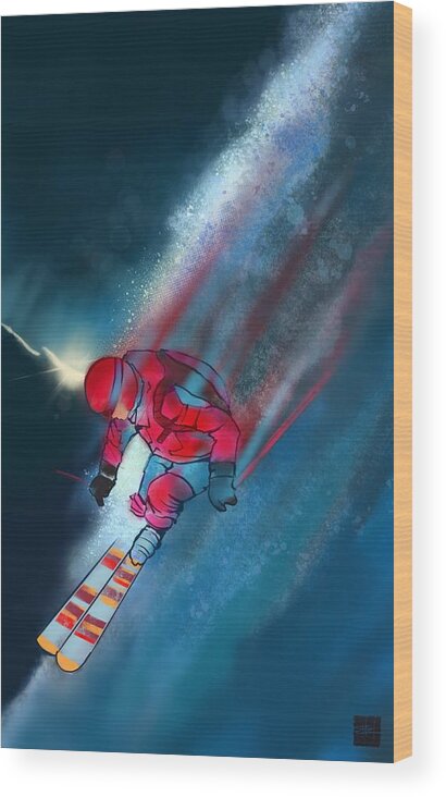 Ski Art Wood Print featuring the painting Sunset Extreme Ski by Sassan Filsoof