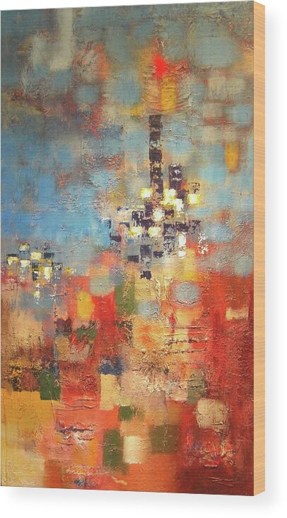 Contemporary Abstract Wood Print featuring the painting Tall Building by Dennis Ellman