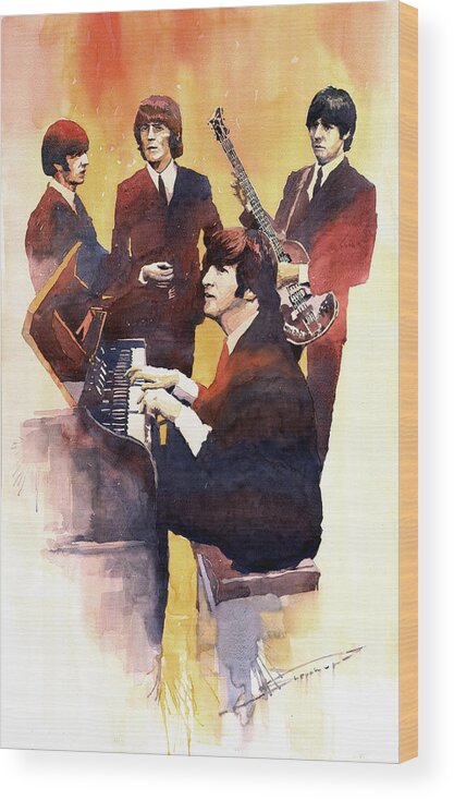 Watercolor Wood Print featuring the painting The Beatles 01 by Yuriy Shevchuk
