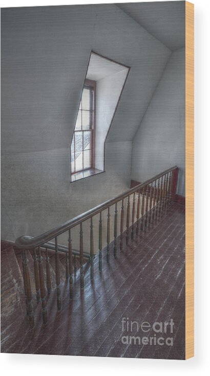 Window Interior Stair Stairs Stairway Stairwell Wood Print featuring the photograph Window Over the Stairway by Ken DePue