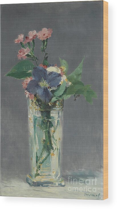Oil Painting Wood Print featuring the drawing Carnations And Clematis In A Crystal by Heritage Images