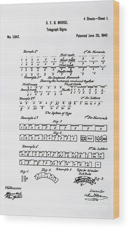 Invention Wood Print featuring the photograph Chart Depicting Morse Code Signs, 1840 by Bettmann