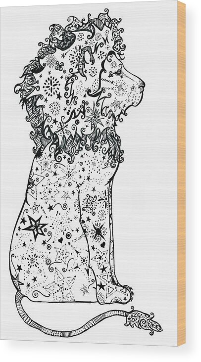 Constellation Lion Wood Print featuring the digital art Constellation Lion by Creations By Carrie D