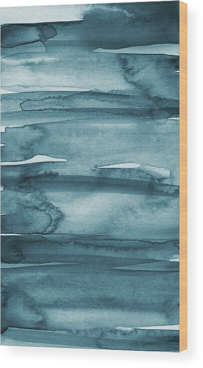 Coastal Wood Print featuring the painting Indigo Water- abstract painting by Linda Woods