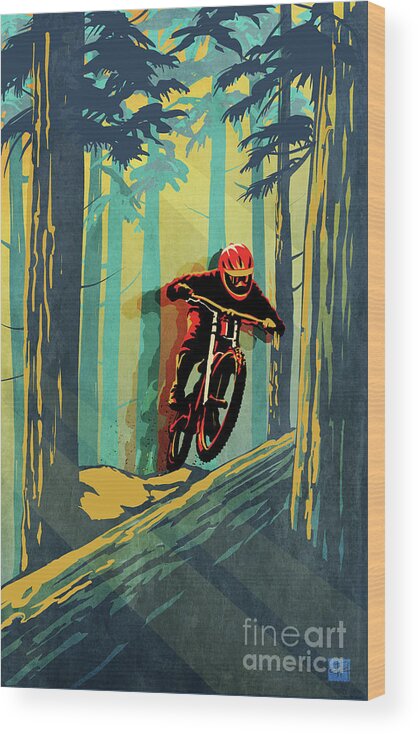 Mountain Bike Wood Print featuring the painting Log Jumper by Sassan Filsoof
