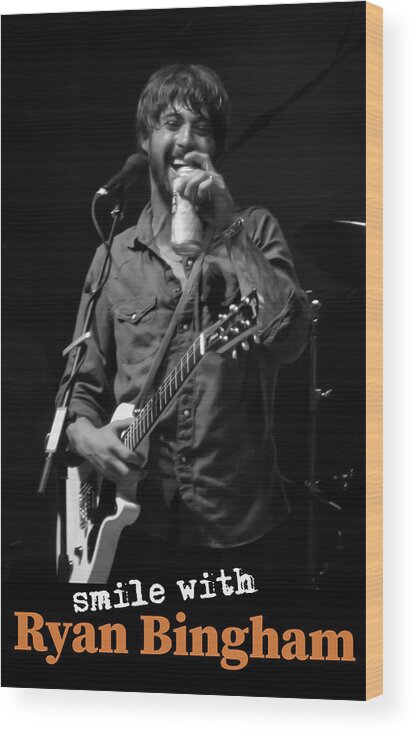 Rock And Roll Wood Print featuring the photograph Smile with Ryan Bingham BW by Micah Offman