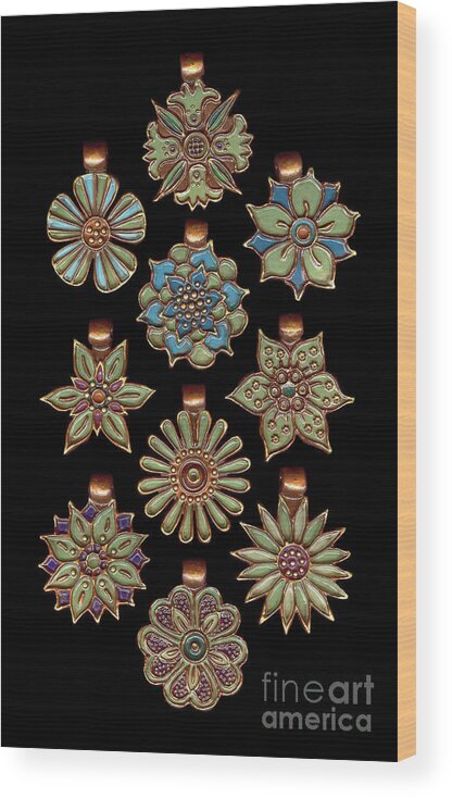 Polymer Clay Wood Print featuring the jewelry The Exalted Beauty Empress Medallions. Boston Fern by Amy E Fraser