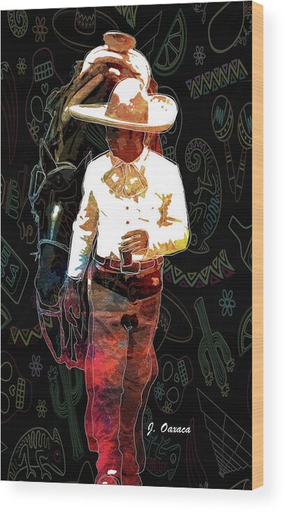 Jarabe Tapatio Wood Print featuring the mixed media Tequila Shot by J U A N - O A X A C A